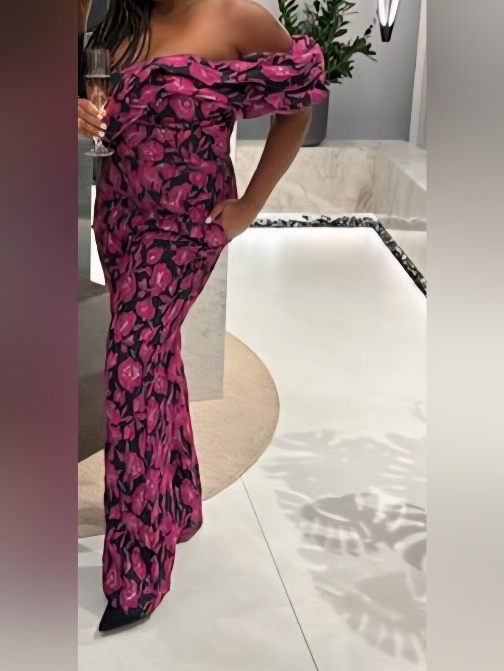 Eliya The Label - Floral One-Shoulder Jumpsuit in Fuchsia